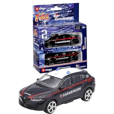 Bburago – Dubbelpack Carabinieri i skala 1:43, Alfa Romeo Giulia och Tonale, diecast-modeller med officiell licens från Carabinieri och Alfa Romeo, trogna färgsättningar, 3+ Bburago – Dubbelpack Carabinieri i skala 1:43, Alfa Romeo Giulia och Tonale, diecast-modeller med officiell licens från Carabinieri och Alfa Romeo, trogna färgsättningar, 3+