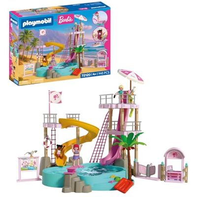 Playmobil Barbie vattenpark Sommaräventyr med Barbie Nikki & Daisy Stor vattenpark med äkta vatten, rutschkanor och pool Malibus sommardrömmar för barn från 4 år 72120 Playmobil Barbie vattenpark Sommaräventyr med Barbie Nikki & Daisy Stor vattenpark med äkta vatten, rutschkanor och pool Malibus sommardrömmar för barn från 4 år 72120
