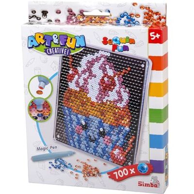 Simba Art & Fun Sequin Fun Cupcake – Glitterpysselset med 700 paljetter, motivplatta 18 x 18 cm, inklusive plugg, kreativ mosaikbild för barn från 5 år Simba Art & Fun Sequin Fun Cupcake – Glitterpysselset med 700 paljetter, motivplatta 18 x 18 cm, inklusive plugg, kreativ mosaikbild för barn från 5 år