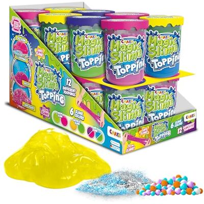 CRAZE Magic Slime Topping, 16 burkar slime för barn, varje burk innehåller 70 ml slem och två toppingar, slemfärger och slumpmässiga toppingar, blandade CRAZE Magic Slime Topping, 16 burkar slime för barn, varje burk innehåller 70 ml slem och två toppingar, slemfärger och slumpmässiga toppingar, blandade