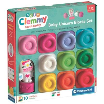 Clementoni Soft Clemmy Baby enhörning block set, 10 mjuka byggstenar för barn 6+ månader, fantasifigur, tvättbar och giftfri, sensorisk utveckling och manualitet, tillverkad i Italien, 17630 Clementoni Soft Clemmy Baby enhörning block set, 10 mjuka byggstenar för barn 6+ månader, fantasifigur, tvättbar och giftfri, sensorisk utveckling och manualitet, tillverkad i Italien, 17630