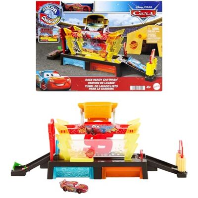 Mattel Disney och Pixars Bilar, lekset med biltvätt som ändrar färg på bilen, med Blixten McQueen-leksaksbil, 51cm lång, går att koppla ihop med andra set, JBM70 Mattel Disney och Pixars Bilar, lekset med biltvätt som ändrar färg på bilen, med Blixten McQueen-leksaksbil, 51cm lång, går att koppla ihop med andra set, JBM70