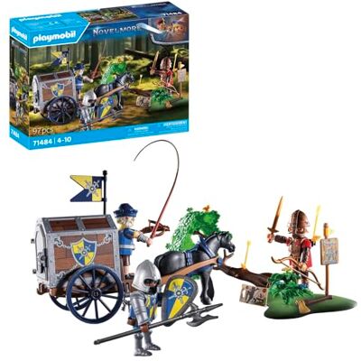 Playmobil 71484 Novelmore Transportrån, farlig strid för guldet, Novelmore-ryttare mot Burnham-rövare, rolig fantasifull rollspel, riddarset lämpliga för barn från 4 år och uppåt Playmobil 71484 Novelmore Transportrån, farlig strid för guldet, Novelmore-ryttare mot Burnham-rövare, rolig fantasifull rollspel, riddarset lämpliga för barn från 4 år och uppåt