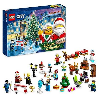 Lego 60381 City adventskalender 2023 Byggsats med 24 Julklappar, Innehåller Bland Annat Tomten, Renar och Minifigurer, Byggleksak med Lekmatta, Presentidé, från 5 år Lego 60381 City adventskalender 2023 Byggsats med 24 Julklappar, Innehåller Bland Annat Tomten, Renar och Minifigurer, Byggleksak med Lekmatta, Presentidé, från 5 år