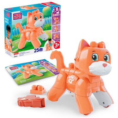 Mega Bloks Fisher-Price 3-i-1 rullande kattunge byggleksak 25 delar, rullande hjul, kan byggas om till räv och lejon, 3+ år, lätt att bygga, JMK86 Mega Bloks Fisher-Price 3-i-1 rullande kattunge byggleksak 25 delar, rullande hjul, kan byggas om till räv och lejon, 3+ år, lätt att bygga, JMK86