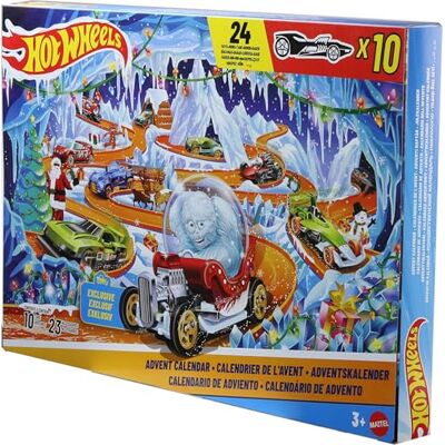 Hot Wheels -leksaksbilar och lekset, 2026 års adventskalender med 10 fordon i skala 1:64, 14 tillbehör med vintertema och 10 dekorativa klämmor, JLG41 Hot Wheels -leksaksbilar och lekset, 2026 års adventskalender med 10 fordon i skala 1:64, 14 tillbehör med vintertema och 10 dekorativa klämmor, JLG41