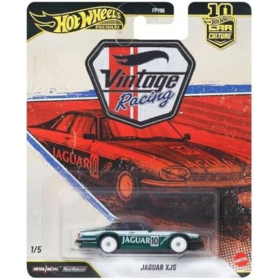 Hot Wheels Premium Car Culture, formgjuten Jaguar XJS-leksaksbil i skala 1:64 med Real Riders-däck och Metal/Metal-kaross och -chassi, Vintage Racing-fordon, JKF02 Hot Wheels Premium Car Culture, formgjuten Jaguar XJS-leksaksbil i skala 1:64 med Real Riders-däck och Metal/Metal-kaross och -chassi, Vintage Racing-fordon, JKF02