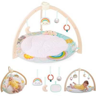 B. toys B. Leksaker – Sunrise to Sunset Play Gym – baby gym av trä – mjuk lekmatta – hängande sensorisk leksak – utvecklingsfrämjande aktiviteter – nyfödda B. toys B. Leksaker – Sunrise to Sunset Play Gym – baby gym av trä – mjuk lekmatta – hängande sensorisk leksak – utvecklingsfrämjande aktiviteter – nyfödda