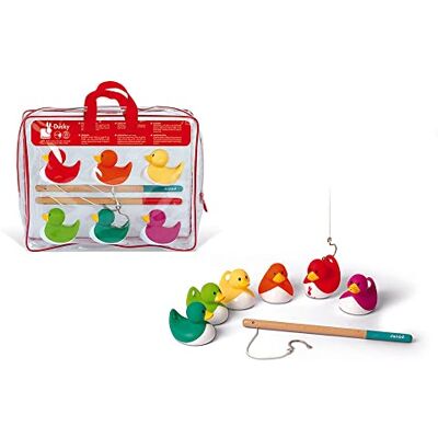 Janod Ducky Fishing Game Multi-Colour Ducky Ducks 6 Ducks + 2 Fishing Poles to Take Everywhere Bath Toy and Outdoor Game From 2 Years Old, J03246 Janod Ducky Fishing Game Multi-Colour Ducky Ducks 6 Ducks + 2 Fishing Poles to Take Everywhere Bath Toy and Outdoor Game From 2 Years Old, J03246