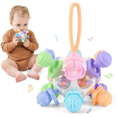 SUPERBE BEBE Montessori baby sensorisk tandleksak silikon tandring baby skramla bollformad pedagogisk leksak uppvaknande leksak babyutveckling SUPERBE BEBE Montessori baby sensorisk tandleksak silikon tandring baby skramla bollformad pedagogisk leksak uppvaknande leksak babyutveckling