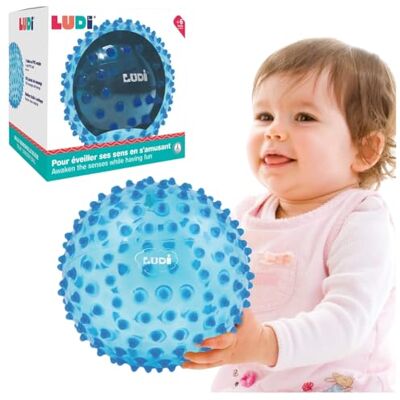 LUDI Blå massageboll Sensorisk uppvaknande för spädbarn från 6 månader mjuka pinnar stimulering, fingerfärdighet och koordination 100% PVC tvättbar Ø 20 cm avlastar tänderna och LUDI Blå massageboll Sensorisk uppvaknande för spädbarn från 6 månader mjuka pinnar stimulering, fingerfärdighet och koordination 100% PVC tvättbar Ø 20 cm avlastar tänderna och