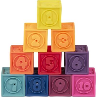 B. toys babyleksaker mjuka byggklossar, byggstenar motorikleksaker, pedagogiska leksaker, stapelkuber med siffror och djur för spädbarn från 6 månader (10 delar) B. toys babyleksaker mjuka byggklossar, byggstenar motorikleksaker, pedagogiska leksaker, stapelkuber med siffror och djur för spädbarn från 6 månader (10 delar)
