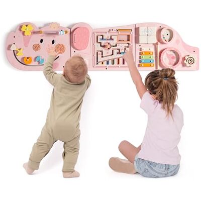 ROBUD Montessori Motorikbräda trä – 11-i-1 Busy Board väggleksak för barn från 18 månader, Montessori leksak baby motorikbräda med xylofon, trumma, spegel och vriddelar, rosa ROBUD Montessori Motorikbräda trä – 11-i-1 Busy Board väggleksak för barn från 18 månader, Montessori leksak baby motorikbräda med xylofon, trumma, spegel och vriddelar, rosa