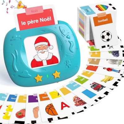 HOMESTEC Pedagogiska ordleksaker för småbarn, förbättrade realistiska flashkort, franska visuella ord med ljud, fransk accent, Montessori-spelkit för förskolebarn (blå) HOMESTEC Pedagogiska ordleksaker för småbarn, förbättrade realistiska flashkort, franska visuella ord med ljud, fransk accent, Montessori-spelkit för förskolebarn (blå)