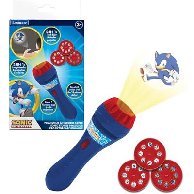 Lexibook , Sega Sonic The Hedgehog, berättelseprojektor och ljusficklampa, 24 bilder från Sonic-världen med 3 skivor, röd/blå, LTC050SNLXB Lexibook , Sega Sonic The Hedgehog, berättelseprojektor och ljusficklampa, 24 bilder från Sonic-världen med 3 skivor, röd/blå, LTC050SNLXB