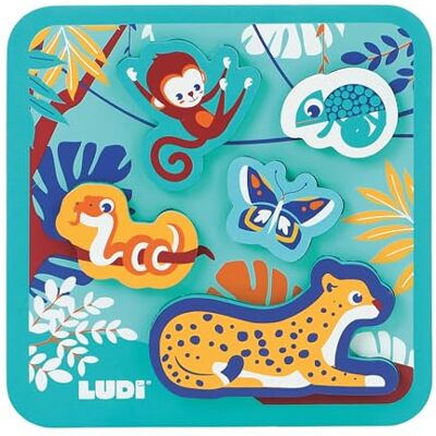 LUDI Skumpussel uppvaknande leksak infällningsspel från 12 månader stimulerar motorik och utvecklar fantasi 5 djungeldjur och 1 bricka vattentät 20 x 20 x 1,5 cm LUDI Skumpussel uppvaknande leksak infällningsspel från 12 månader stimulerar motorik och utvecklar fantasi 5 djungeldjur och 1 bricka vattentät 20 x 20 x 1,5 cm