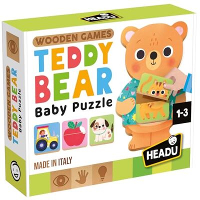 Headu Teddy Bear Baby Pussel Den första pedagogiska basen i trä Djurpussel för halvfrukter, Pedagogiskt spel för barn 1-3 år gammal, manualitet och logik, present till jul påsk, träspel Headu Teddy Bear Baby Pussel Den första pedagogiska basen i trä Djurpussel för halvfrukter, Pedagogiskt spel för barn 1-3 år gammal, manualitet och logik, present till jul påsk, träspel