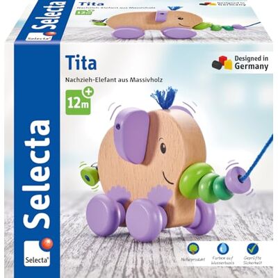 Selecta 52101 Tita, hängande elefant, glidande och uppdragande leksak av trä, 14 cm Selecta 52101 Tita, hängande elefant, glidande och uppdragande leksak av trä, 14 cm