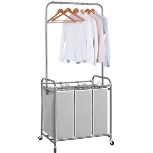 STORAGE MANIAC tvättsorterare med hängande stång, tvättkorg med kraftiga rullande låsbara hjul och avtagbara väskor, rullande tvättkorgorganiserare 136 L, 3 sektioner STORAGE MANIAC tvättsorterare med hängande stång, tvättkorg med kraftiga rullande låsbara hjul och avtagbara väskor, rullande tvättkorgorganiserare 136 L, 3 sektioner
