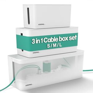 Acropaq Kabellåda för förvaring – 3-i-1 set, håll din kabel prydlig, liten, medium och stor, vattentät, halkfri – kabelhanteringsbox, kabelbox, förlängningsledningsfodral, kabelbox städad – vit Acropaq Kabellåda för förvaring – 3-i-1 set, håll din kabel prydlig, liten, medium och stor, vattentät, halkfri – kabelhanteringsbox, kabelbox, förlängningsledningsfodral, kabelbox städad – vit