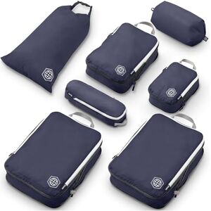 TRIPPED Travel Gear Extra stora komprimeringsförpackningskuber för resor – extra stora förpackningskuber bagage organisatörer 7-delars set – ultralätt, expanderbara/kompressionspåsar för kläder (marinblå/vit)) TRIPPED Travel Gear Extra stora komprimeringsförpackningskuber för resor – extra stora förpackningskuber bagage organisatörer 7-delars set – ultralätt, expanderbara/kompressionspåsar för kläder (marinblå/vit))