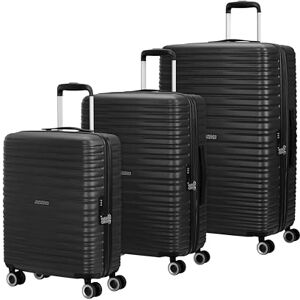 American Tourister Aerotech 3-delad resväska med hårt skal (bärbart, medium, stort), utbyggbart, vagnsats med TSA-lås svart (metallisk svart) American Tourister Aerotech 3-delad resväska med hårt skal (bärbart, medium, stort), utbyggbart, vagnsats med TSA-lås svart (metallisk svart)