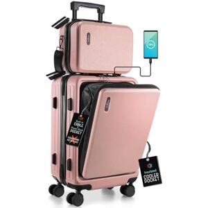 TRAVELARIM Hållbart hårt skal bagage med spinnhjul, lätt bärset sminkväska – 51 cm liten resväska, Rosa, Carry-on 22 Inch, 2-delat set (10/22) TRAVELARIM Hållbart hårt skal bagage med spinnhjul, lätt bärset sminkväska – 51 cm liten resväska, Rosa, Carry-on 22 Inch, 2-delat set (10/22)
