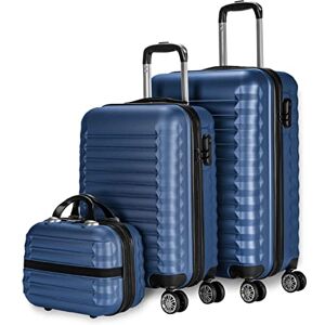 NUMADA – Bagageset och necessär 3/4 stycken, stor 75 cm, medium 63 cm, liten 53 cm och necessär, ABS, stel, slitstark, 4 dubbelhjul, lätt, kombinationslås på sidan, 2. Mörkblå, 3 Stück, Resväska set NUMADA – Bagageset och necessär 3/4 stycken, stor 75 cm, medium 63 cm, liten 53 cm och necessär, ABS, stel, slitstark, 4 dubbelhjul, lätt, kombinationslås på sidan, 2. Mörkblå, 3 Stück, Resväska set
