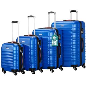 PROVITERA Set med 4 hårda ABS-väskor, hårda resväskor S-M-L-XL teleskopiskt handtag och 4 hjul lättrullande lås, kodlås, hållbara resevagnar, med handbagage, Blå, 50x32x75 cm, 45x28x66 cm, 40x25x55 PROVITERA Set med 4 hårda ABS-väskor, hårda resväskor S-M-L-XL teleskopiskt handtag och 4 hjul lättrullande lås, kodlås, hållbara resevagnar, med handbagage, Blå, 50x32x75 cm, 45x28x66 cm, 40x25x55