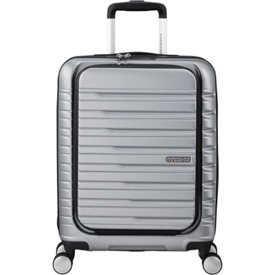 American Tourister Flashline Spinner kabinväska, 55 cm Easy Access Silver, hård väska, 55H x 40W x 20D cm, 34 L, 3.2 kg, med TSA-lås och invändiga korsremmar American Tourister Flashline Spinner kabinväska, 55 cm Easy Access Silver, hård väska, 55H x 40W x 20D cm, 34 L, 3.2 kg, med TSA-lås och invändiga korsremmar