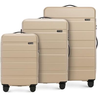 WITTCHEN COMODO Line hård väska set 3 delar bagagevagn resväska lättvikts transportväska med 4 hjul kombinationslås Beige WITTCHEN COMODO Line hård väska set 3 delar bagagevagn resväska lättvikts transportväska med 4 hjul kombinationslås Beige