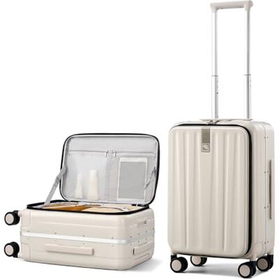 Hanke bagage resväska med hjul och öppning fram, 20 tum 24 tum spinnare bagage inbyggd TSA aluminiumram PC hård sida rullande resväskor resväska resväska, Elfenbensvit, 20 Inch Carry On, Hårt bagage Hanke bagage resväska med hjul och öppning fram, 20 tum 24 tum spinnare bagage inbyggd TSA aluminiumram PC hård sida rullande resväskor resväska resväska, Elfenbensvit, 20 Inch Carry On, Hårt bagage