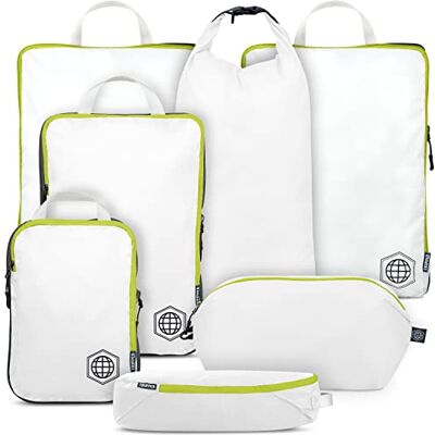 TRIPPED Travel Gear Stora förpackningskuber för resor – extra stor komprimering packkub bagage organisatörer 7 delar set – ultralätt, expanderbara/kompressionspåsar för kläder från TRIPPED reseutrustning (vit/grön) TRIPPED Travel Gear Stora förpackningskuber för resor – extra stor komprimering packkub bagage organisatörer 7 delar set – ultralätt, expanderbara/kompressionspåsar för kläder från TRIPPED reseutrustning (vit/grön)