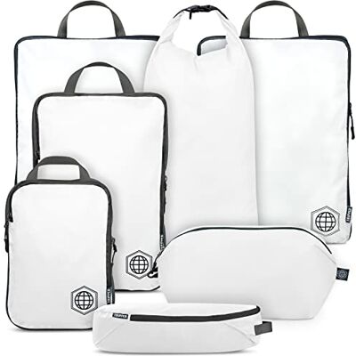 TRIPPED Travel Gear Extra stora komprimeringsförpackningskuber för resor – extra stora förpackningskub bagage organisatörer 7 delar set – ultralätt, expanderbara/kompressionspåsar för kläder (vit/grå) TRIPPED Travel Gear Extra stora komprimeringsförpackningskuber för resor – extra stora förpackningskub bagage organisatörer 7 delar set – ultralätt, expanderbara/kompressionspåsar för kläder (vit/grå)