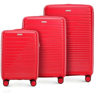 WITTCHEN FUERTA Line Resväska set Hårt bagage Expanderbar resväska Bagage i polypropylen med glansiga remmar 4 dubbla hjul Teleskopiskt stålhandtag TSA lås Storlek (S+M+L) Röd WITTCHEN FUERTA Line Resväska set Hårt bagage Expanderbar resväska Bagage i polypropylen med glansiga remmar 4 dubbla hjul Teleskopiskt stålhandtag TSA lås Storlek (S+M+L) Röd