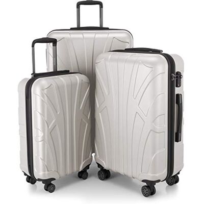 suitline Resväskset 3 delar ABS hård skal kabin 55 cm mellan 66 cm stor 76 cm expanderbar med TSA lås 4 dubbla hjul teleskophandtag, vit suitline Resväskset 3 delar ABS hård skal kabin 55 cm mellan 66 cm stor 76 cm expanderbar med TSA lås 4 dubbla hjul teleskophandtag, vit