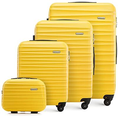 WITTCHEN GROOVE Line Set med 4 resväskor Resväska med sminkväska Resväska med ABS-hölje Nummerlås, teleskophandtag 4 länkhjul S+M+L+Kosmetikväska Gul SAS/Ryanair/Norwegian/Wizz Air WITTCHEN GROOVE Line Set med 4 resväskor Resväska med sminkväska Resväska med ABS-hölje Nummerlås, teleskophandtag 4 länkhjul S+M+L+Kosmetikväska Gul SAS/Ryanair/Norwegian/Wizz Air