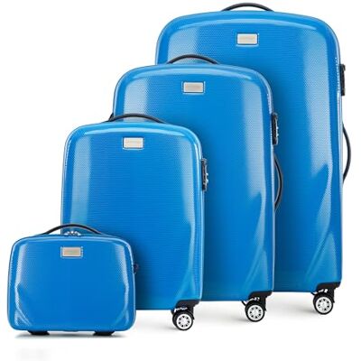WITTCHEN PC Ultra Light Hårt bagage Resväska Vagn resväska Set med 4 resväskor i Polykarbonat Fyra svängbara hjul TSA Lås Aluminium teleskopiskt handtag Storlek (S+M+L+Necessär) Blå WITTCHEN PC Ultra Light Hårt bagage Resväska Vagn resväska Set med 4 resväskor i Polykarbonat Fyra svängbara hjul TSA Lås Aluminium teleskopiskt handtag Storlek (S+M+L+Necessär) Blå