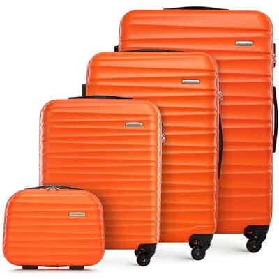 WITTCHEN GROOVE Line Set med 4 resväskor Resväska med sminkväska Resväska med ABS-hölje Nummerlås, teleskophandtag 4 länkhjul S+M+L+Kosmetikväska Orange SAS/Ryanair/Norwegian/Wizz Air WITTCHEN GROOVE Line Set med 4 resväskor Resväska med sminkväska Resväska med ABS-hölje Nummerlås, teleskophandtag 4 länkhjul S+M+L+Kosmetikväska Orange SAS/Ryanair/Norwegian/Wizz Air