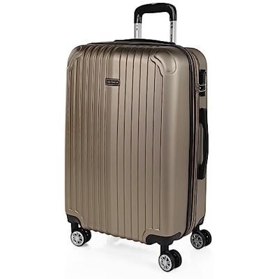 ITACA Vagn resväska, 60 cm, medelstor, ABS. Styv, resistent, robust och lätt. Teleskophandtag, 2 uppfällbara handtag, 4 hjul, Champagne ITACA Vagn resväska, 60 cm, medelstor, ABS. Styv, resistent, robust och lätt. Teleskophandtag, 2 uppfällbara handtag, 4 hjul, Champagne