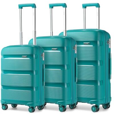 Kono Bagageset 3 delar hårt skal resevagn 4 spinnare hjul lätt polypropylen resväska med TSA-lås YKK-dragkedja, Turkos, Set of 3, Bagageset Kono Bagageset 3 delar hårt skal resevagn 4 spinnare hjul lätt polypropylen resväska med TSA-lås YKK-dragkedja, Turkos, Set of 3, Bagageset