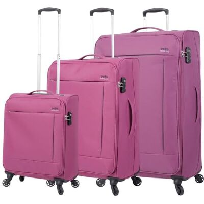 Totto – set med mjuka resväskor – Travel Lite – lila – tre storlekar av resväskor – 360 hjul – TSA-säkerhet – polyesterfoder, Lila Totto – set med mjuka resväskor – Travel Lite – lila – tre storlekar av resväskor – 360 hjul – TSA-säkerhet – polyesterfoder, Lila