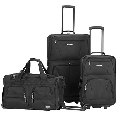 Rockland 3 st bagageset, klar, 3 st bagageset, Svart, En storlek, Melbourne hård sida expanderbart spinner-hjul bagage Rockland 3 st bagageset, klar, 3 st bagageset, Svart, En storlek, Melbourne hård sida expanderbart spinner-hjul bagage