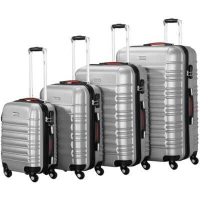 PROVITERA Set med 4 hårda ABS-väskor, hårda resväskor S-M-L-XL teleskopiskt handtag och 4 hjul lättrullande lås, kodlås, hållbara resevagnar, med handbagage, Silver, 50x32x75 cm, Modern PROVITERA Set med 4 hårda ABS-väskor, hårda resväskor S-M-L-XL teleskopiskt handtag och 4 hjul lättrullande lås, kodlås, hållbara resevagnar, med handbagage, Silver, 50x32x75 cm, Modern