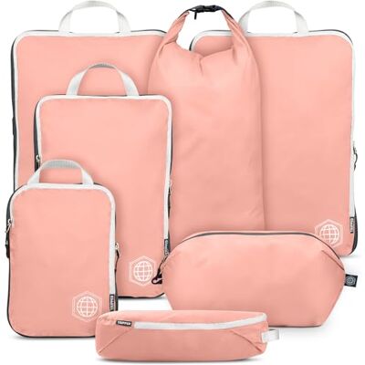 TRIPPED Travel Gear Stora packkuber för resor – extra stor komprimering packkub bagage organisatörer 7 delar set – ultralätt, expanderbar/kompressionspåsar för kläder från TRIPPED reseutrustning (Dusty Rose), XL TRIPPED Travel Gear Stora packkuber för resor – extra stor komprimering packkub bagage organisatörer 7 delar set – ultralätt, expanderbar/kompressionspåsar för kläder från TRIPPED reseutrustning (Dusty Rose), XL