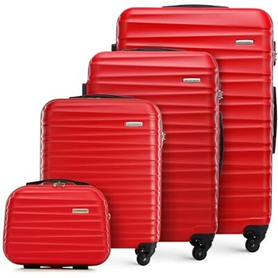 WITTCHEN GROOVE Line Set med 4 resväskor Resväska med sminkväska Resväska med ABS-hölje Nummerlås, teleskophandtag 4 länkhjul S+M+L+Kosmetikväska Röd SAS/Ryanair/Norwegian/Wizz Air WITTCHEN GROOVE Line Set med 4 resväskor Resväska med sminkväska Resväska med ABS-hölje Nummerlås, teleskophandtag 4 länkhjul S+M+L+Kosmetikväska Röd SAS/Ryanair/Norwegian/Wizz Air
