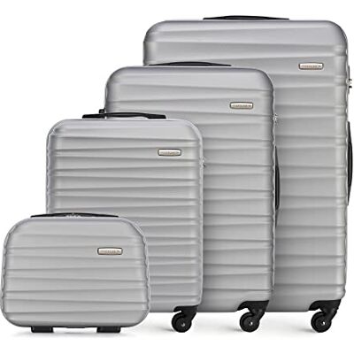 WITTCHEN GROOVE Line Set med 4 resväskor Resväska med sminkväska Resväska med ABS-hölje Nummerlås, teleskophandtag 4 länkhjul S+M+L+Kosmetikväska Grå SAS/Ryanair/Norwegian/Wizz Air WITTCHEN GROOVE Line Set med 4 resväskor Resväska med sminkväska Resväska med ABS-hölje Nummerlås, teleskophandtag 4 länkhjul S+M+L+Kosmetikväska Grå SAS/Ryanair/Norwegian/Wizz Air