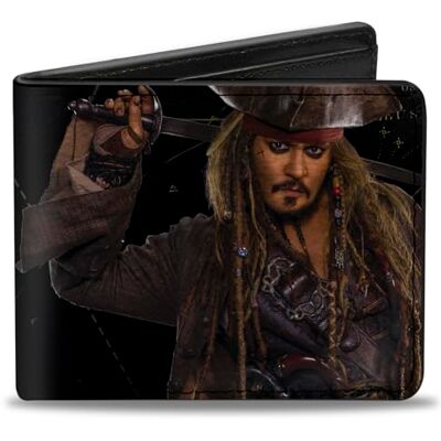 Buckle-Down C.P.M. Herr Jack Sparrow Vivid Sword Pose + Pirates Logo/Skull Tvåfaldig plånbok, flerfärgad, standardstorlek, flerfärgad, Default Size Buckle-Down C.P.M. Herr Jack Sparrow Vivid Sword Pose + Pirates Logo/Skull Tvåfaldig plånbok, flerfärgad, standardstorlek, flerfärgad, Default Size
