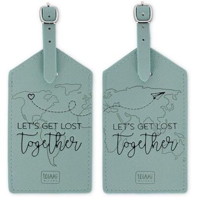 LEGAMI Bagagetaggar, Let's Get Lost Together, set om 2 bagagetaggar för resväska, flygplan kryssning tåg resetillbehör, bagagebricka för dataskydd av PU-läder och mikrofiber LEGAMI Bagagetaggar, Let's Get Lost Together, set om 2 bagagetaggar för resväska, flygplan kryssning tåg resetillbehör, bagagebricka för dataskydd av PU-läder och mikrofiber