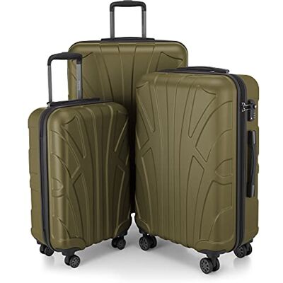 suitline Resväskset 3 delar ABS hård skal kabin 55 cm mellan 66 cm stor 76 cm expanderbar med TSA lås 4 dubbla hjul teleskophandtag, avokadogrön suitline Resväskset 3 delar ABS hård skal kabin 55 cm mellan 66 cm stor 76 cm expanderbar med TSA lås 4 dubbla hjul teleskophandtag, avokadogrön